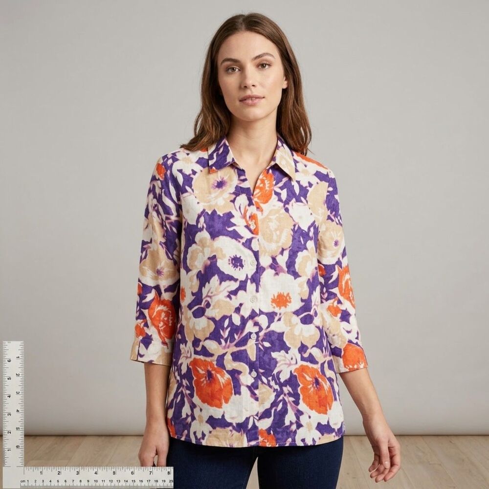 Alfred Dunner 20 2x shirt blouse xxl purple orange beige cotton top